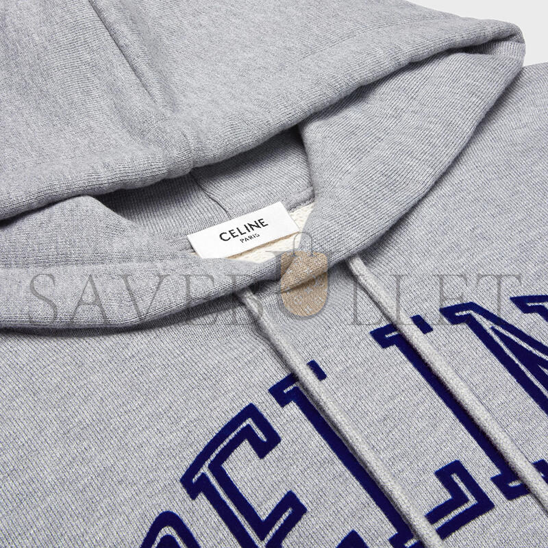 CELINE LOOSE HOODIE IN COTTON FLEECE GREY MELANGE NAVY RY0KI345F-09SH